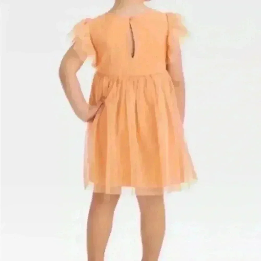 Toddler Tulle Peach Orange Shimmer Rosette Layered Pretty Party Dress NEW  2T - Picture 4 of 13